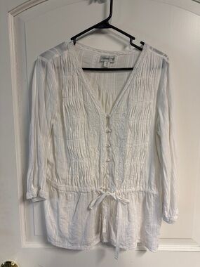 Coldwater Creek White Peasant Blouse with Tie Waist